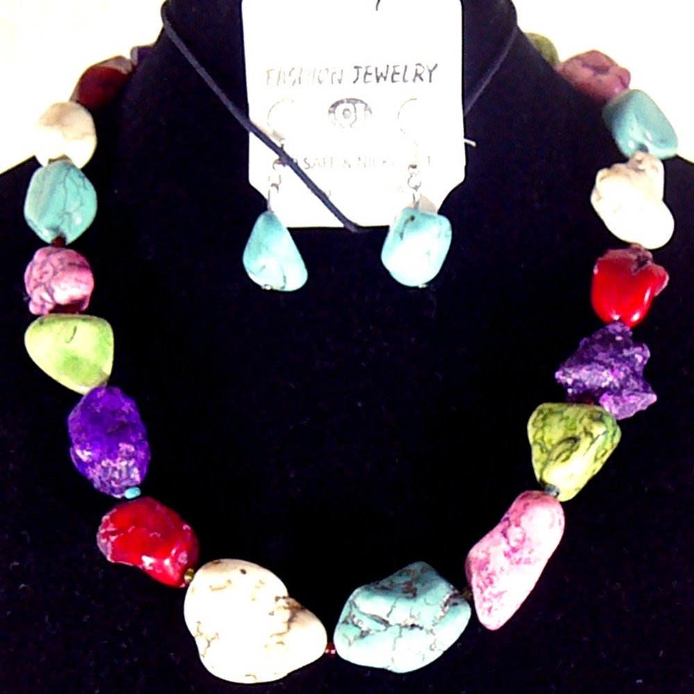 New Handmade Multi Color Rock Necklace Set